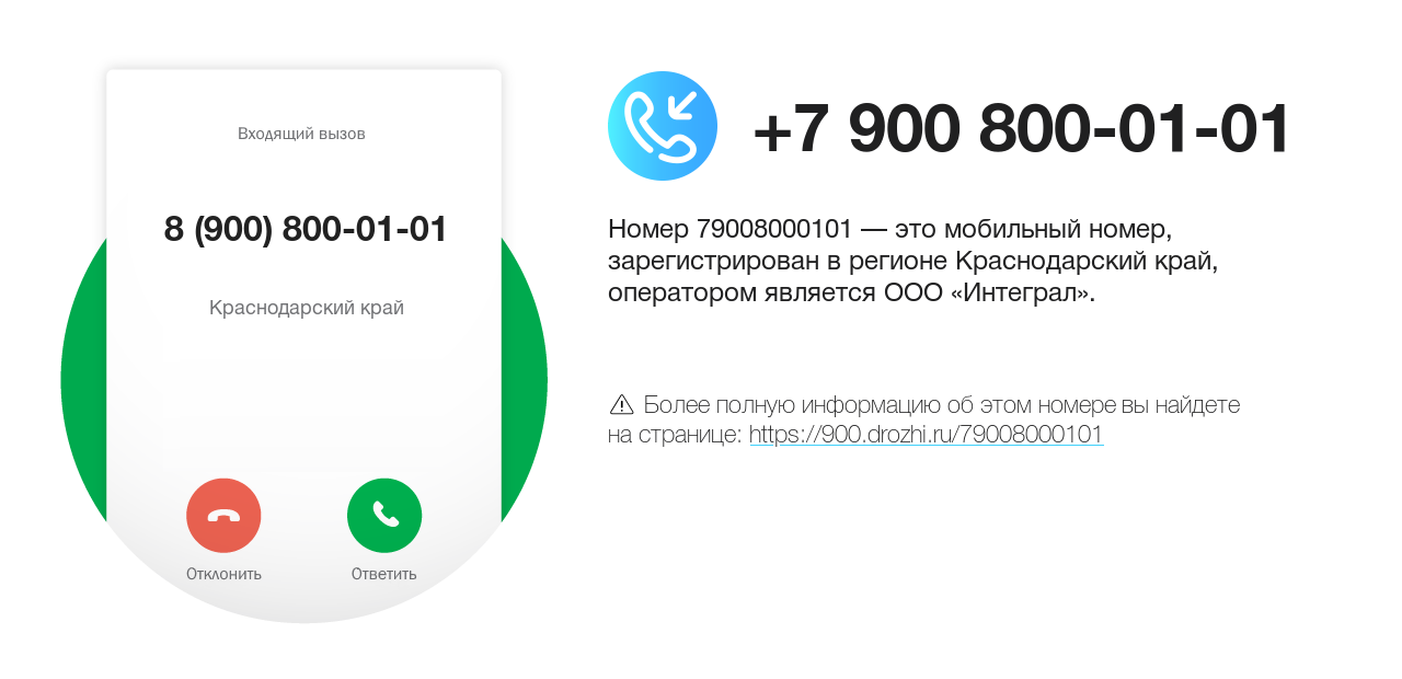 Номер телефона 8 (900) 800-01-01