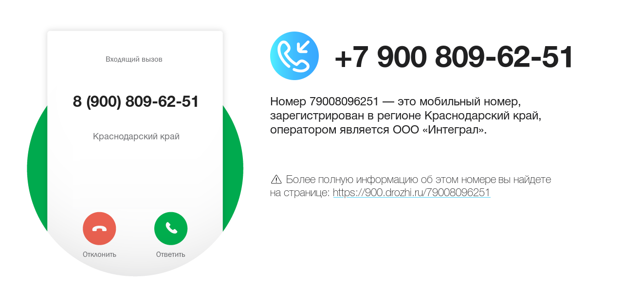 Номер телефона 8 (900) 809-62-51
