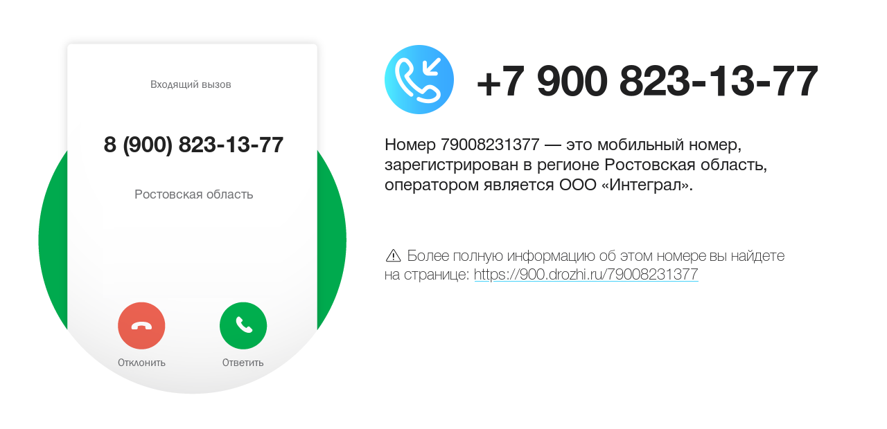 Номер телефона 8 (900) 823-13-77