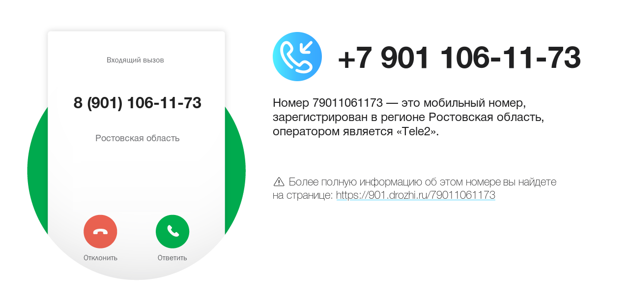 Номер телефона 8 (901) 106-11-73