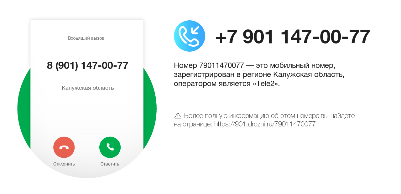 Номер телефона 8 (901) 147-00-77