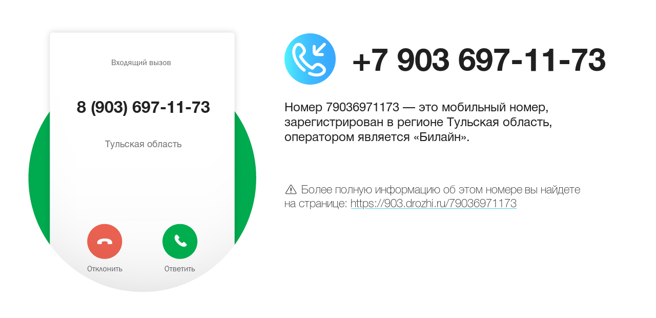 Номер телефона 8 (903) 697-11-73