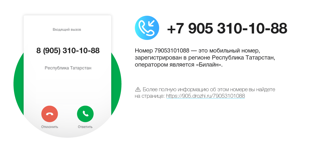 Номер телефона 8 (905) 310-10-88