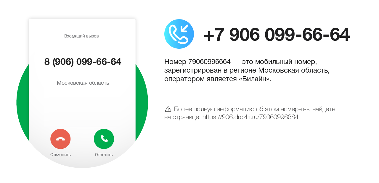 Номер телефона 8 (906) 099-66-64