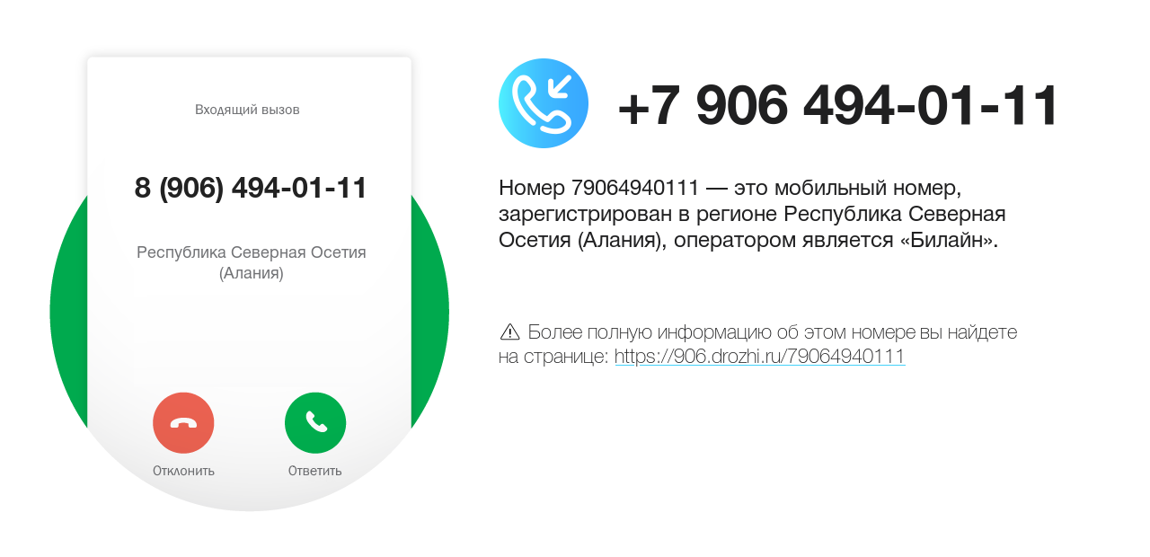 Номер телефона 8 (906) 494-01-11