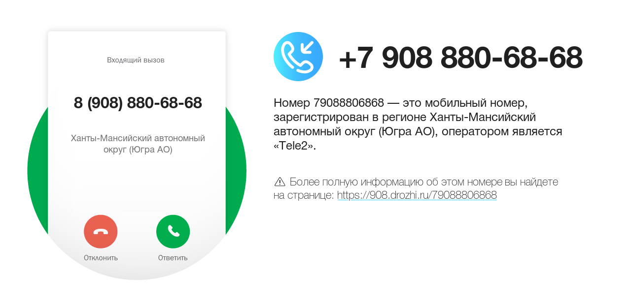 Номер телефона 8 (908) 880-68-68