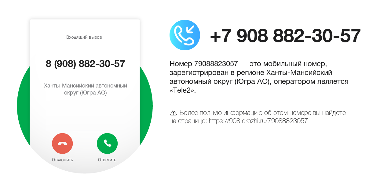 Номер телефона 8 (908) 882-30-57