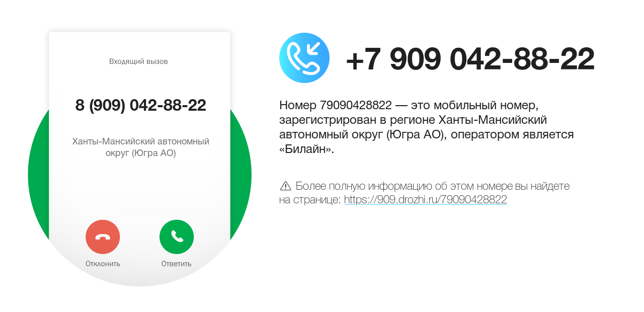 Номер телефона 8 (909) 042-88-22