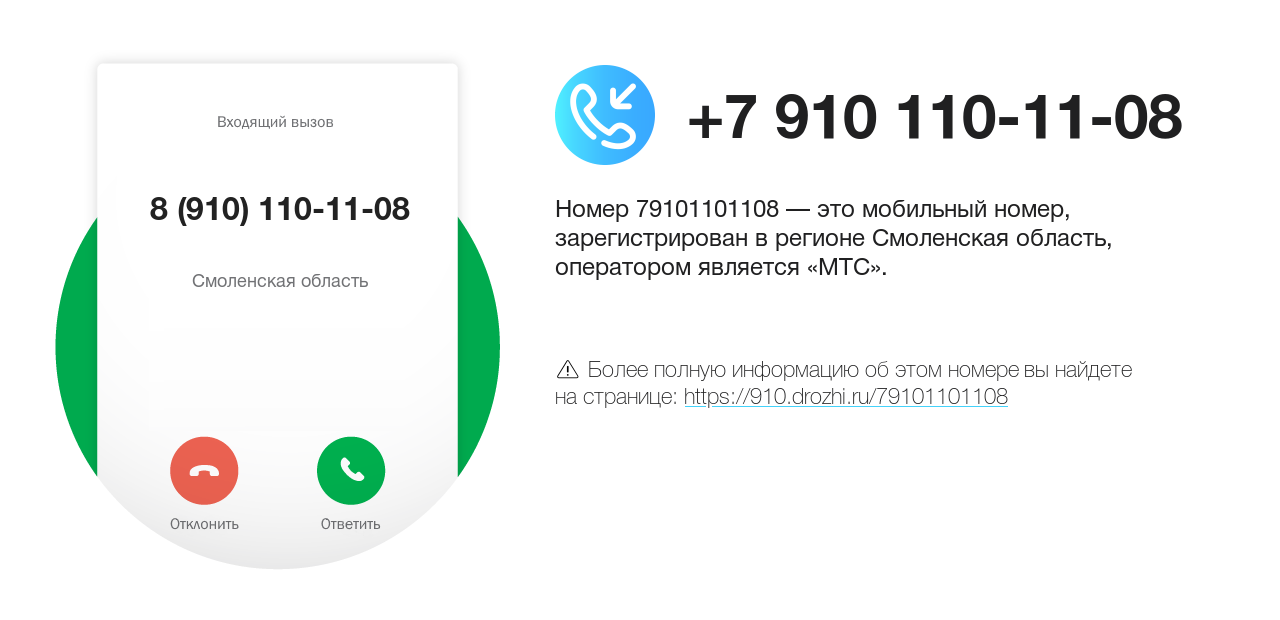 Номер телефона 8 (910) 110-11-08