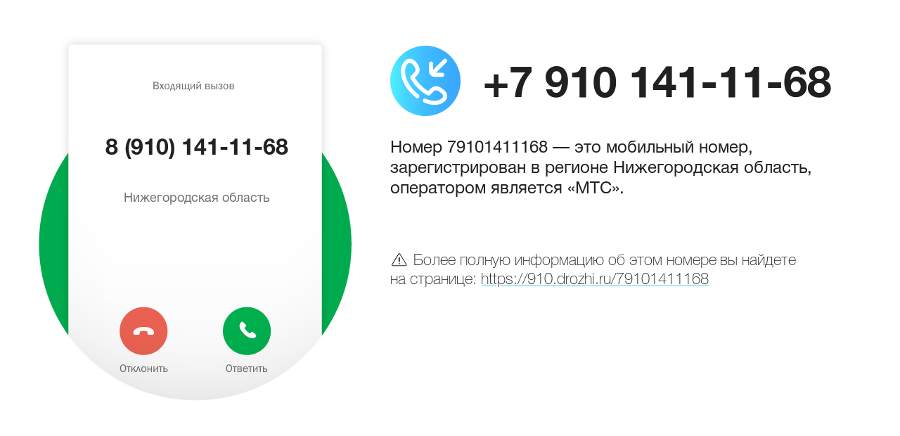 Номер телефона 8 (910) 141-11-68