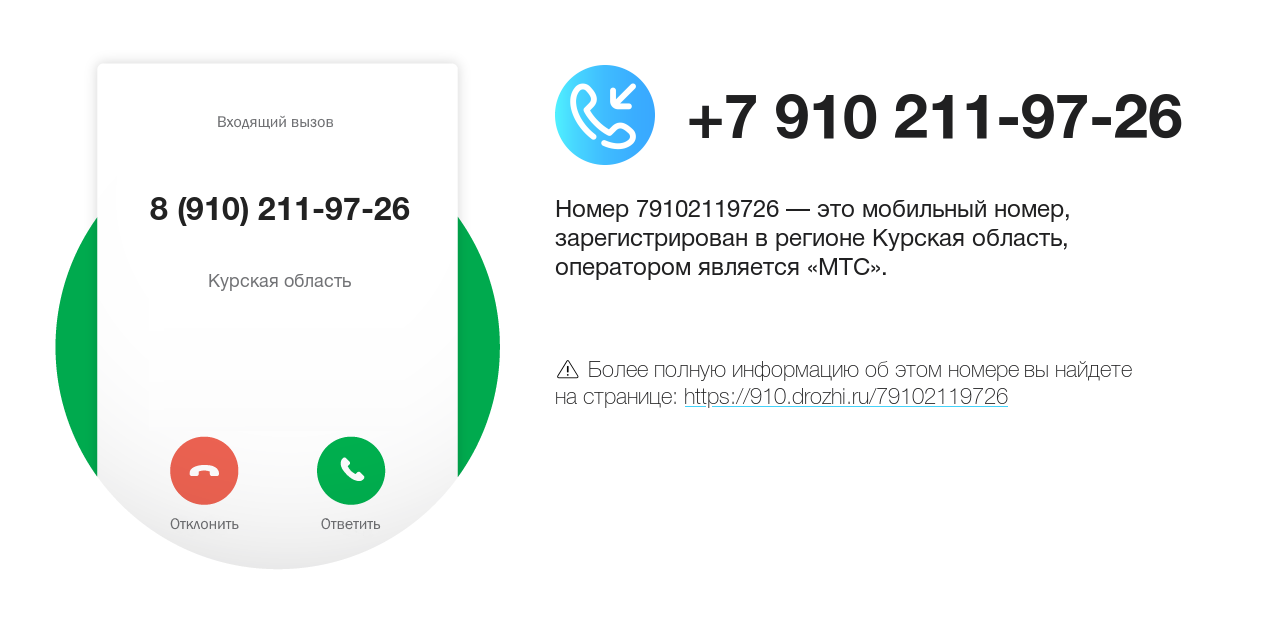 Номер телефона 8 (910) 211-97-26