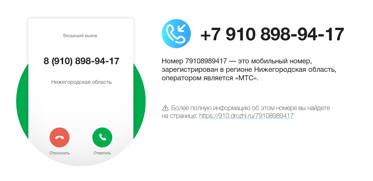 Номер телефона 8 (910) 898-94-17