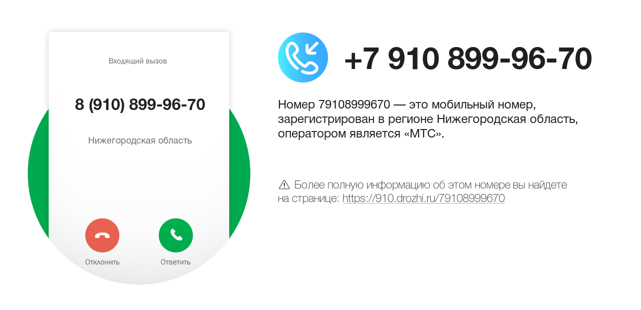 Номер телефона 8 (910) 899-96-70