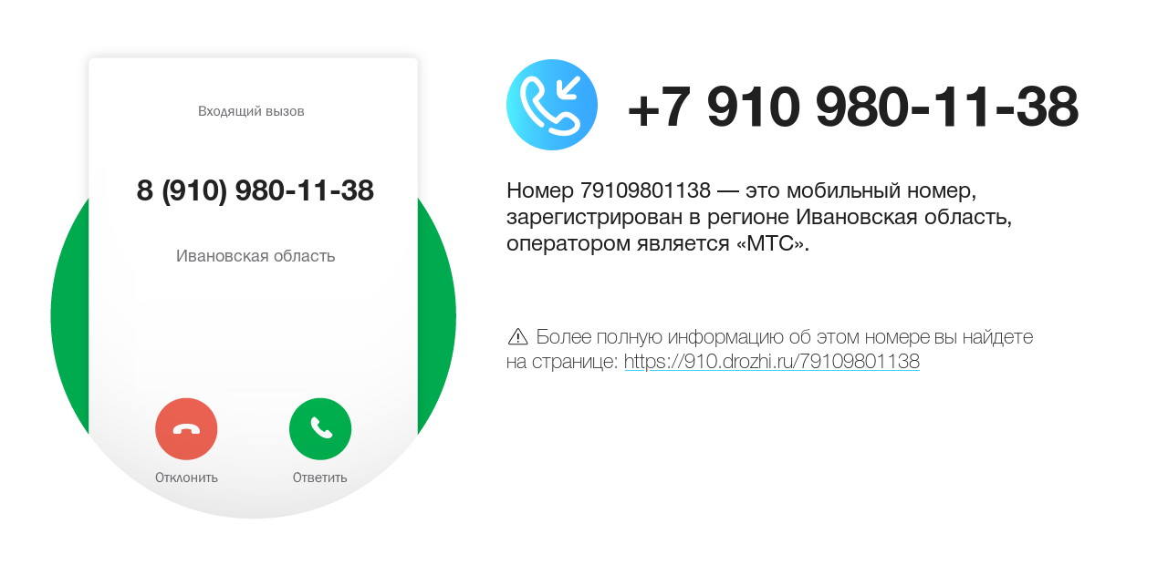 Номер телефона 8 (910) 980-11-38