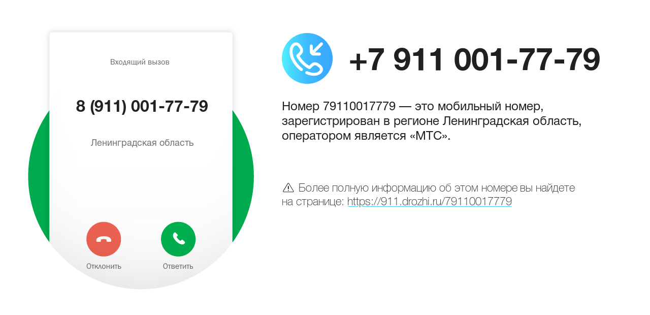 Номер телефона 8 (911) 001-77-79