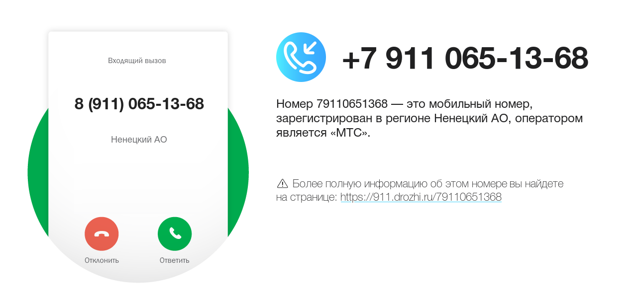 Номер телефона 8 (911) 065-13-68