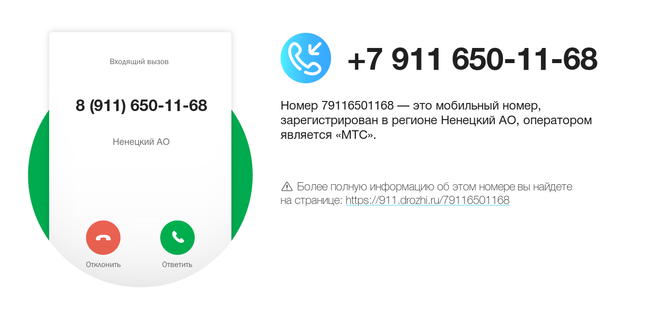 Номер телефона 8 (911) 650-11-68