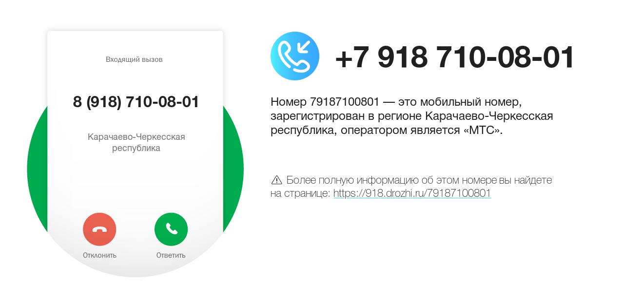 Номер телефона 8 (918) 710-08-01