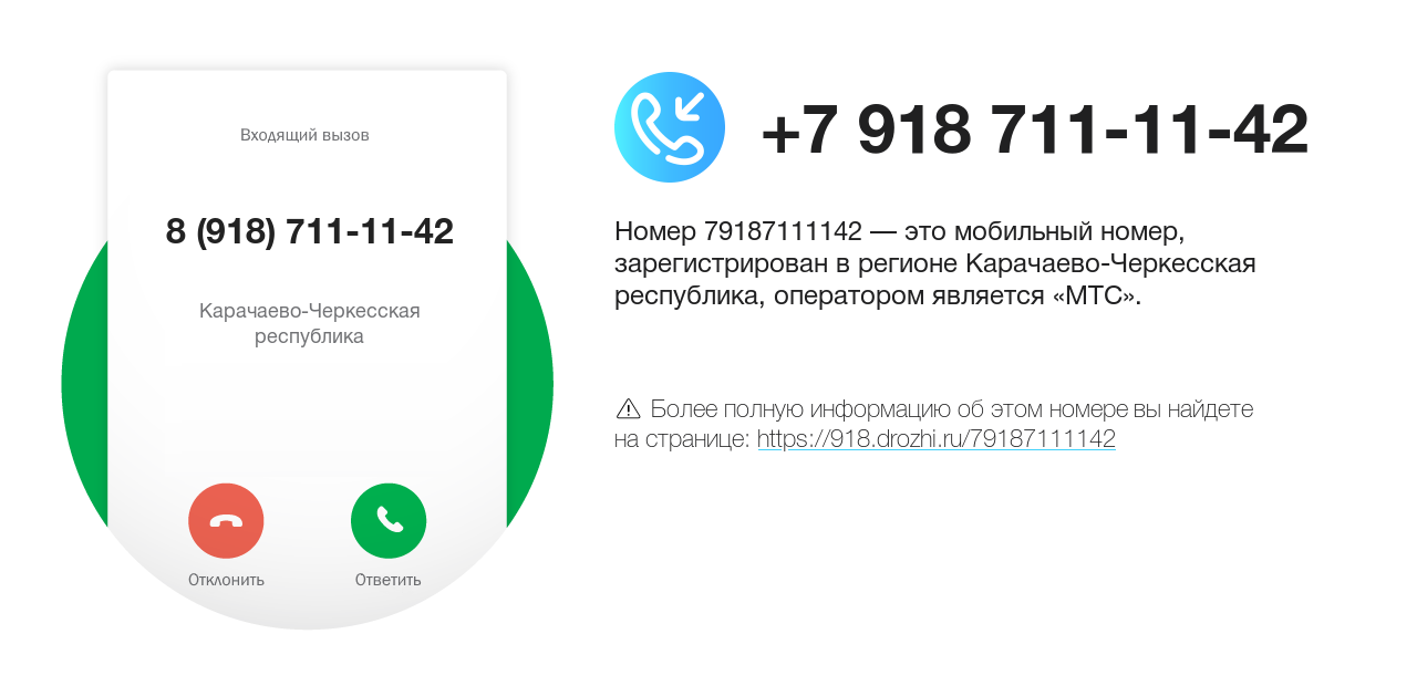 Номер телефона 8 (918) 711-11-42