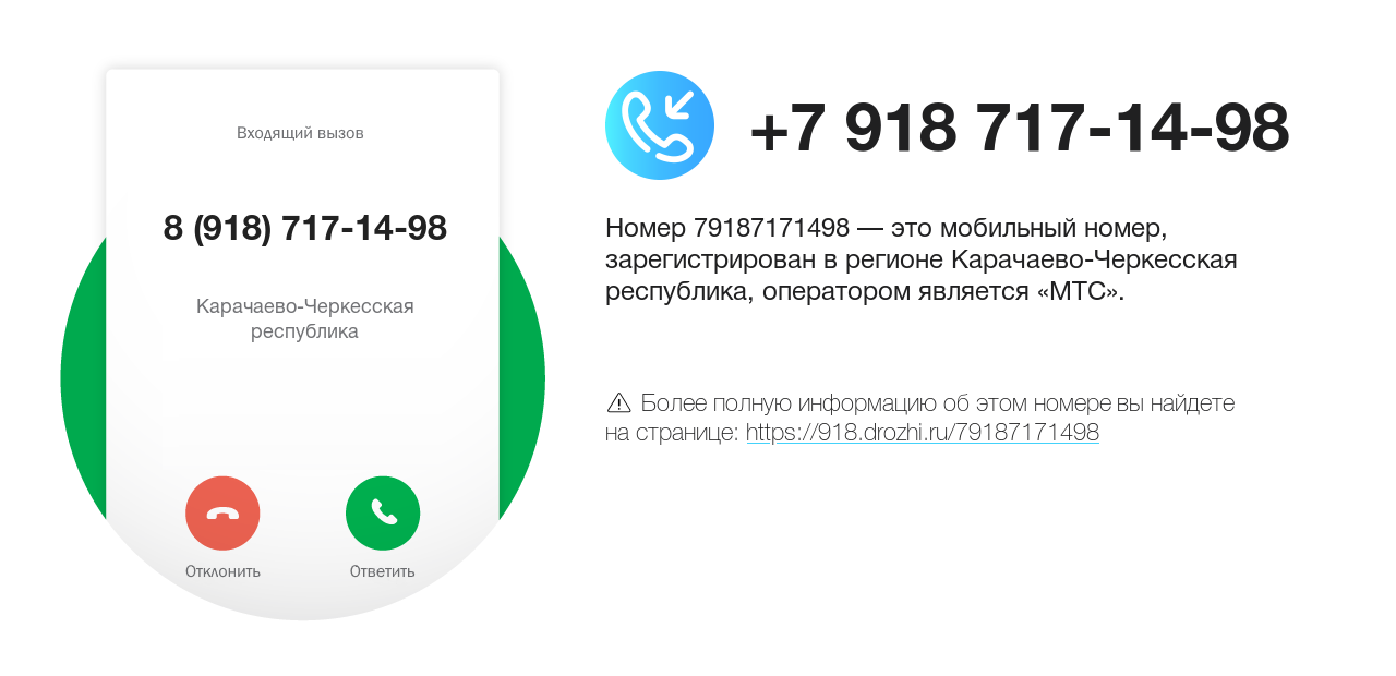 Номер телефона 8 (918) 717-14-98