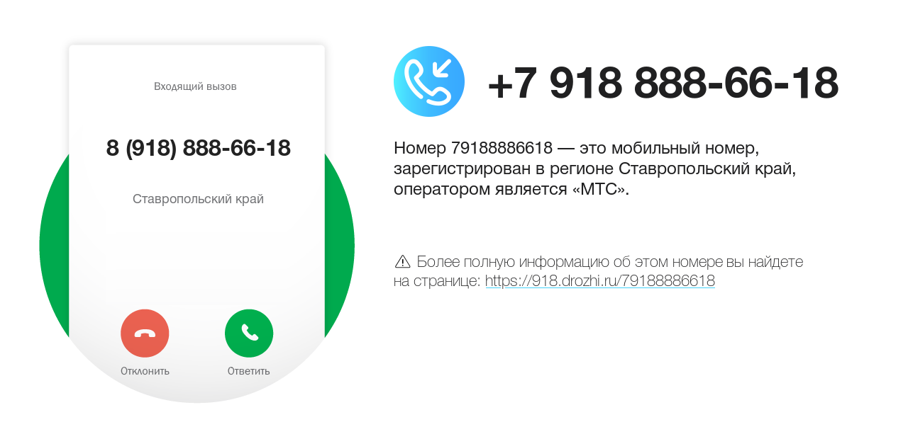 Номер телефона 8 (918) 888-66-18