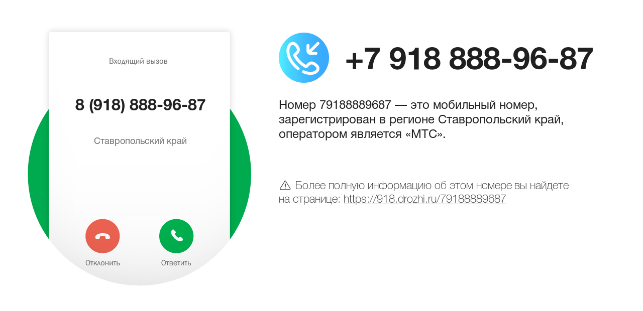 Номер телефона 8 (918) 888-96-87