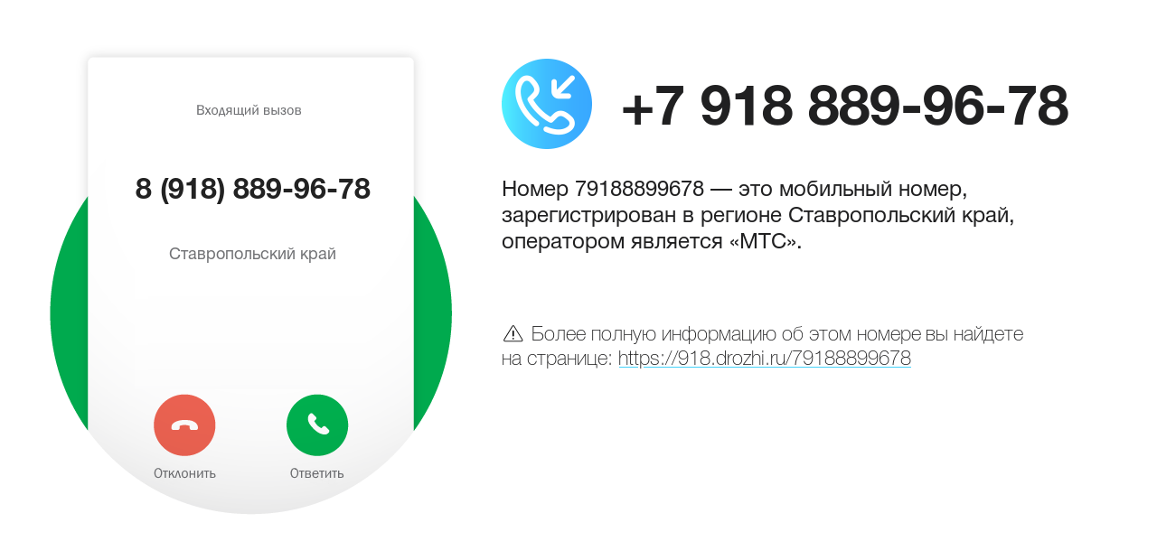 Номер телефона 8 (918) 889-96-78