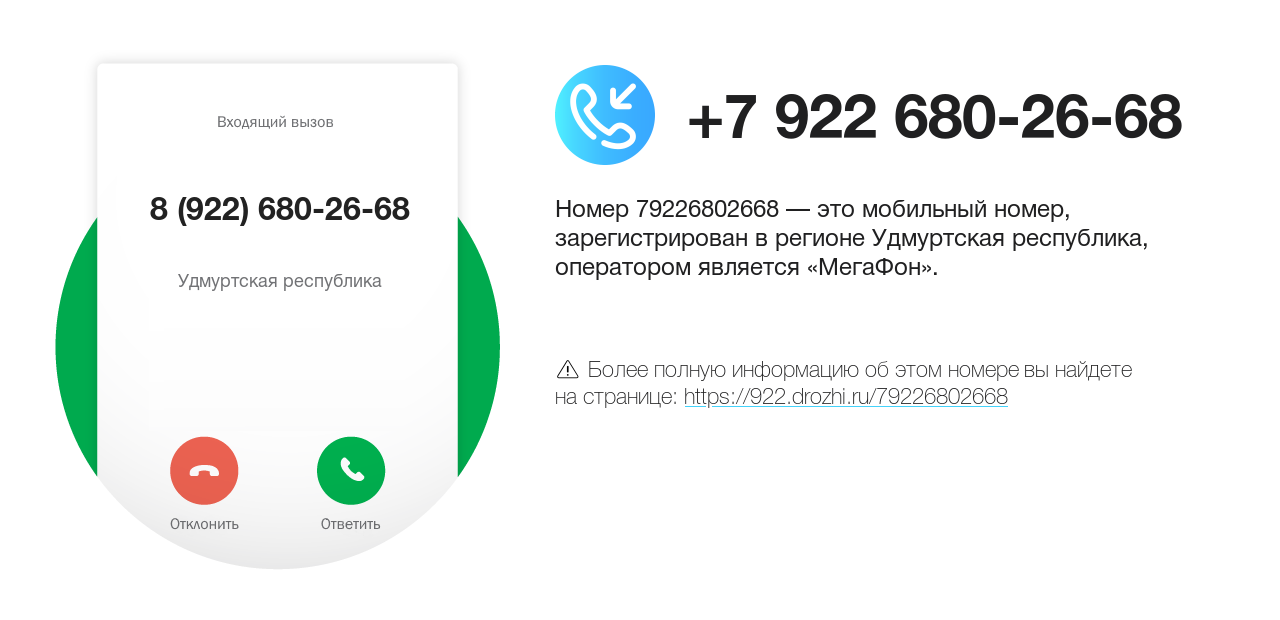 Номер телефона 8 (922) 680-26-68