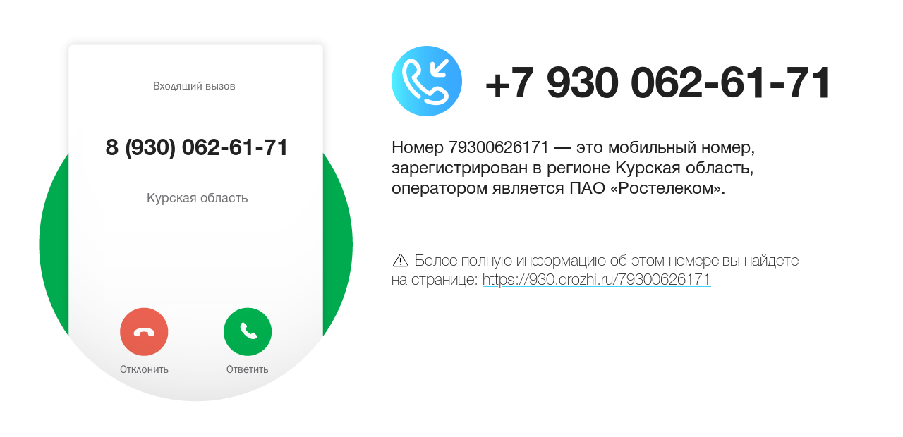 Номер телефона 8 (930) 062-61-71