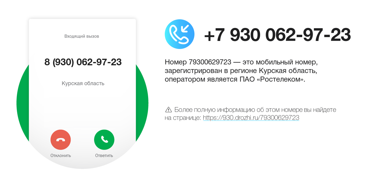 Номер телефона 8 (930) 062-97-23