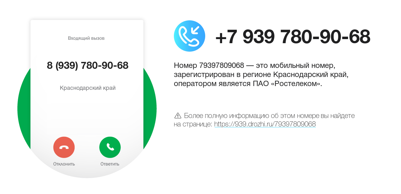 Номер телефона 8 (939) 780-90-68