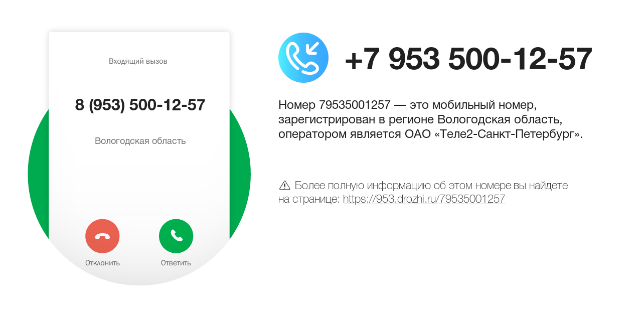 Номер телефона 8 (953) 500-12-57