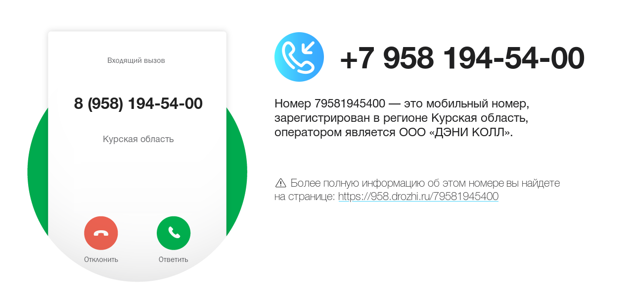 Номер телефона 8 (958) 194-54-00