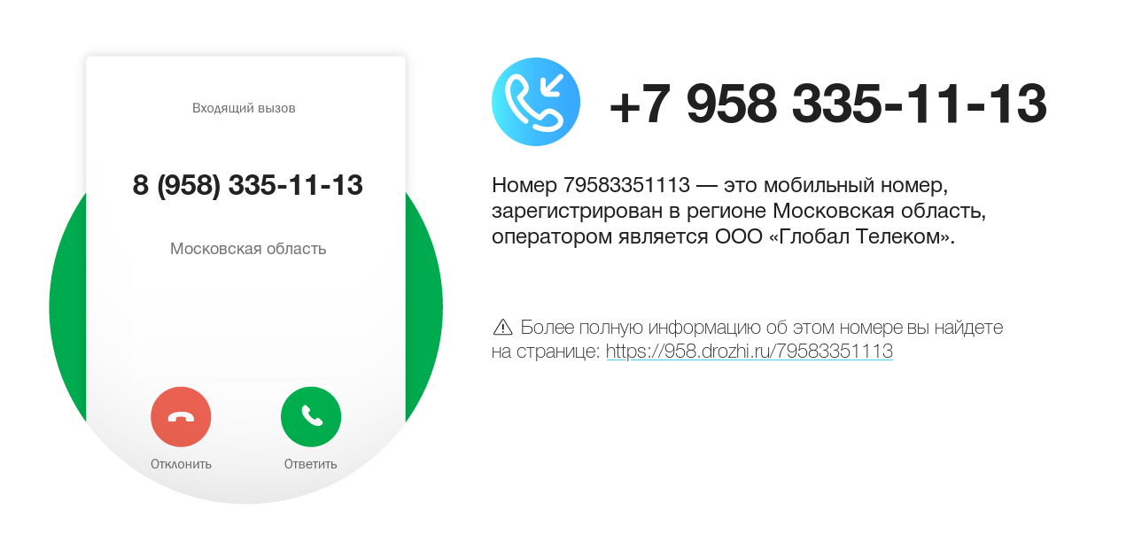 Номер телефона 8 (958) 335-11-13