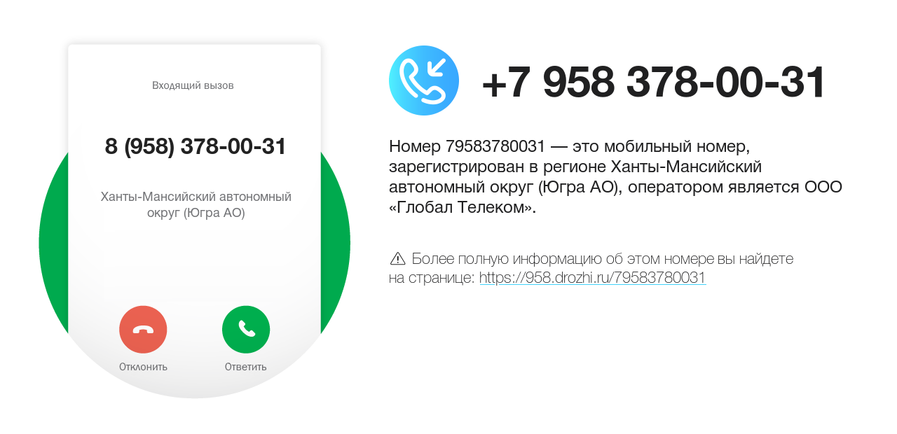 Номер телефона 8 (958) 378-00-31