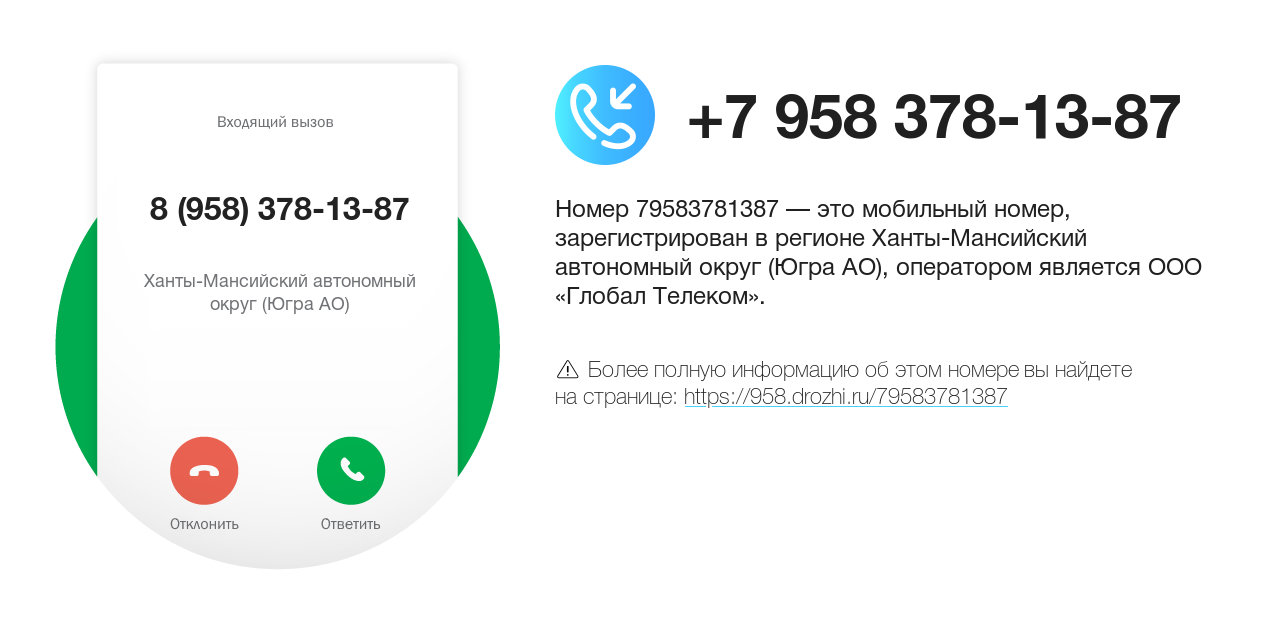 Номер телефона 8 (958) 378-13-87