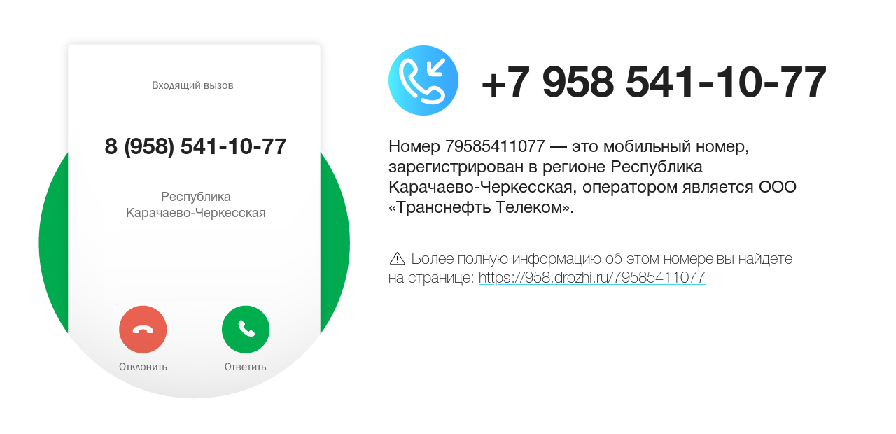 Номер телефона 8 (958) 541-10-77