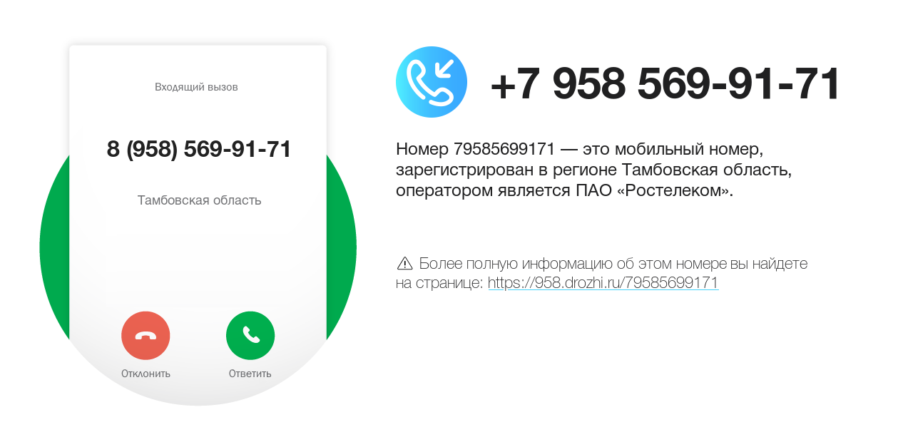 Номер телефона 8 (958) 569-91-71