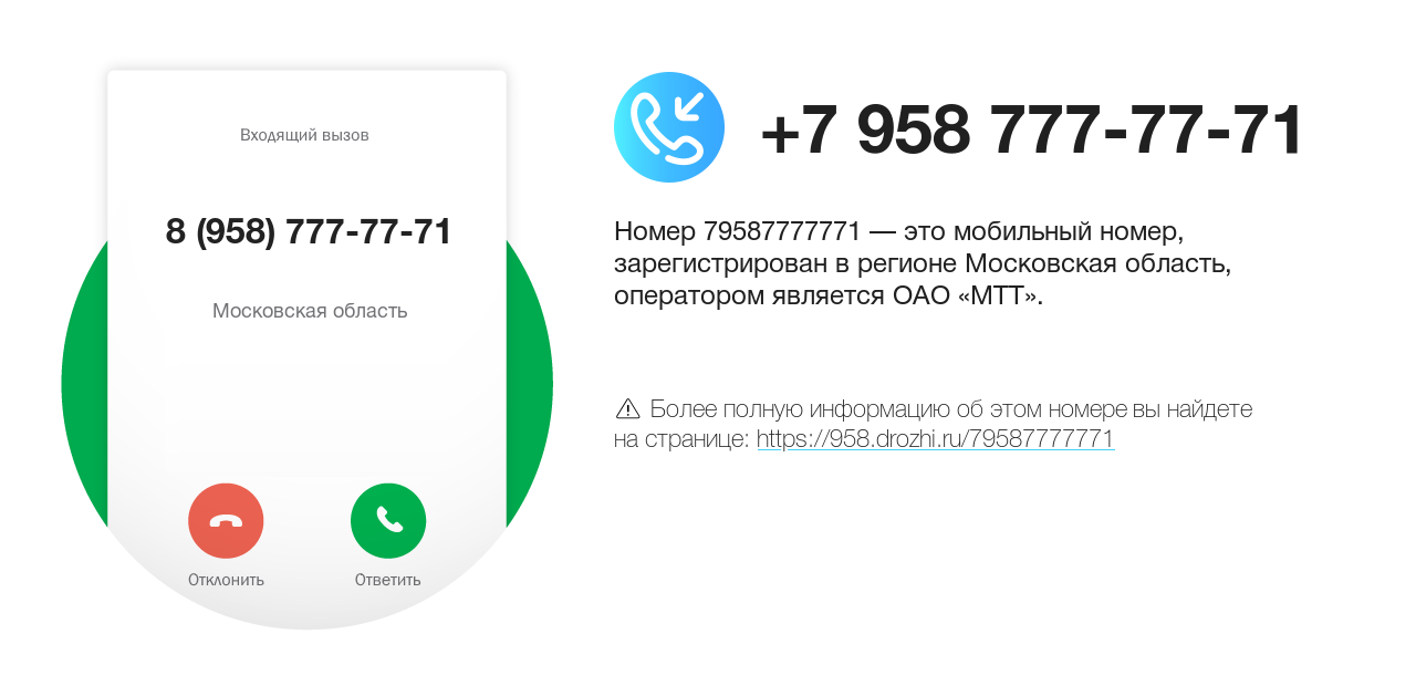 Номер телефона 8 (958) 777-77-71