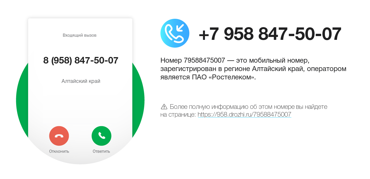 Номер телефона 8 (958) 847-50-07