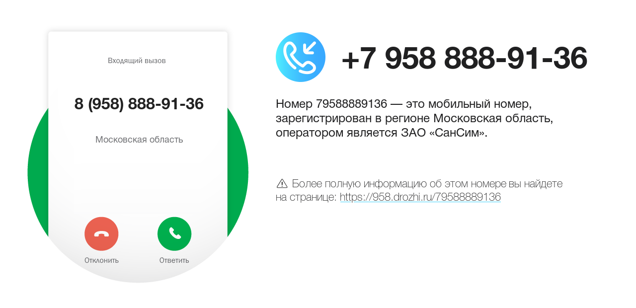 Номер телефона 8 (958) 888-91-36