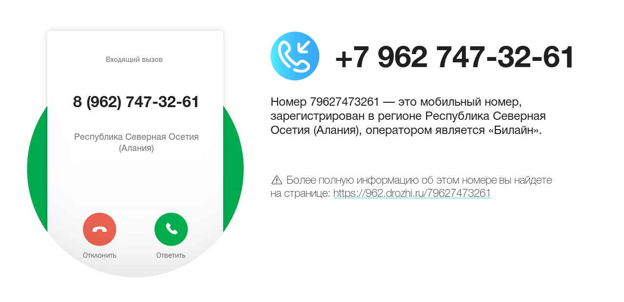 Номер телефона 8 (962) 747-32-61