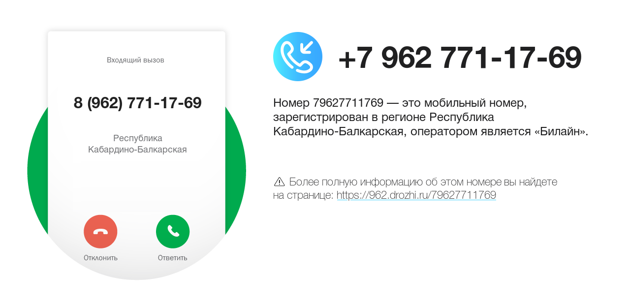 Номер телефона 8 (962) 771-17-69