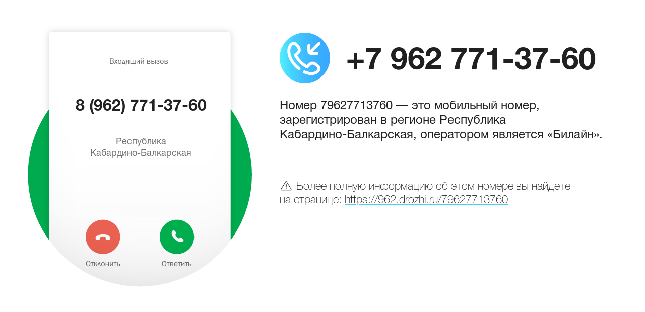 Номер телефона 8 (962) 771-37-60