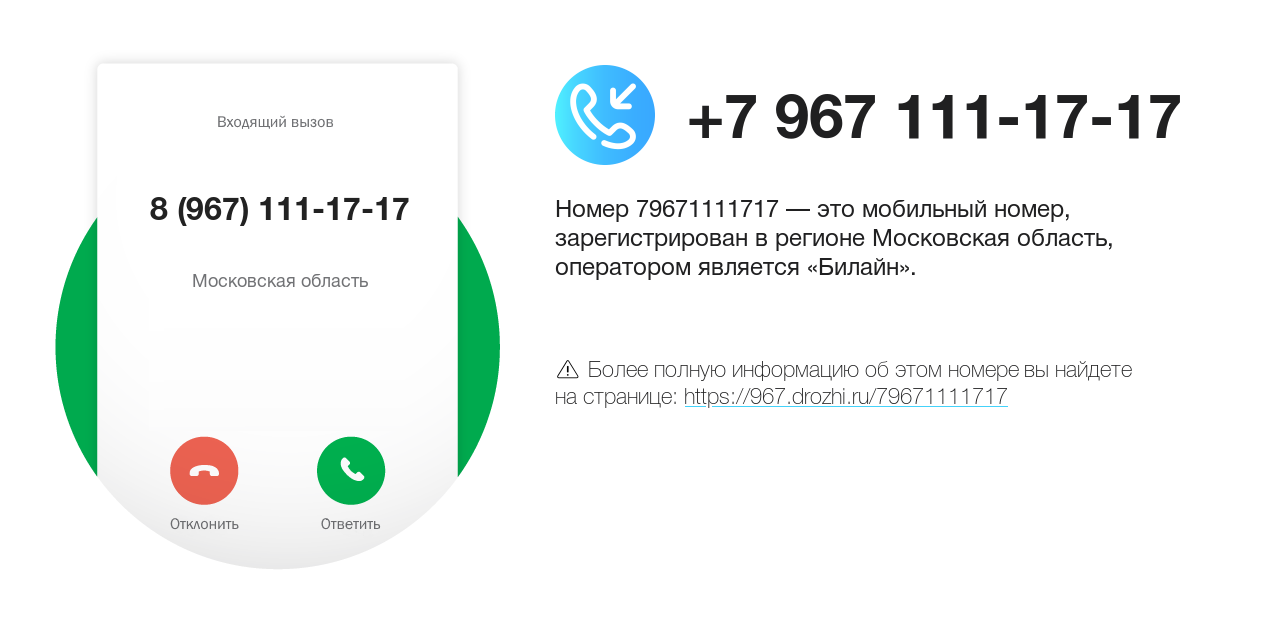 Номер телефона 8 (967) 111-17-17