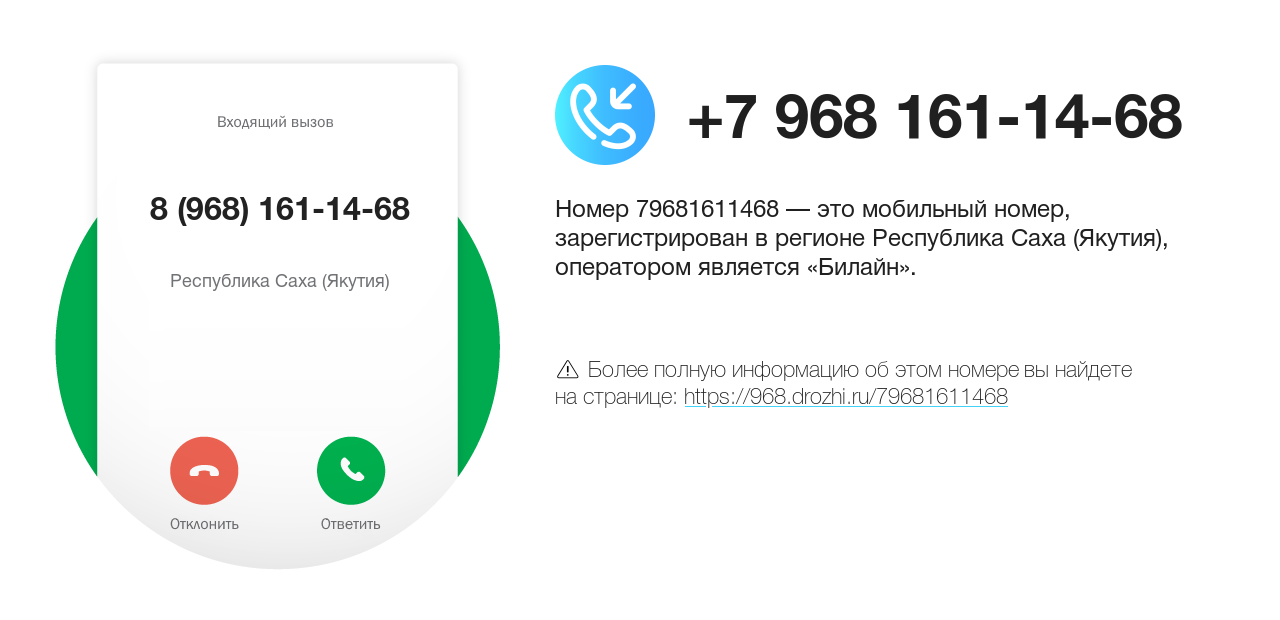 Номер телефона 8 (968) 161-14-68