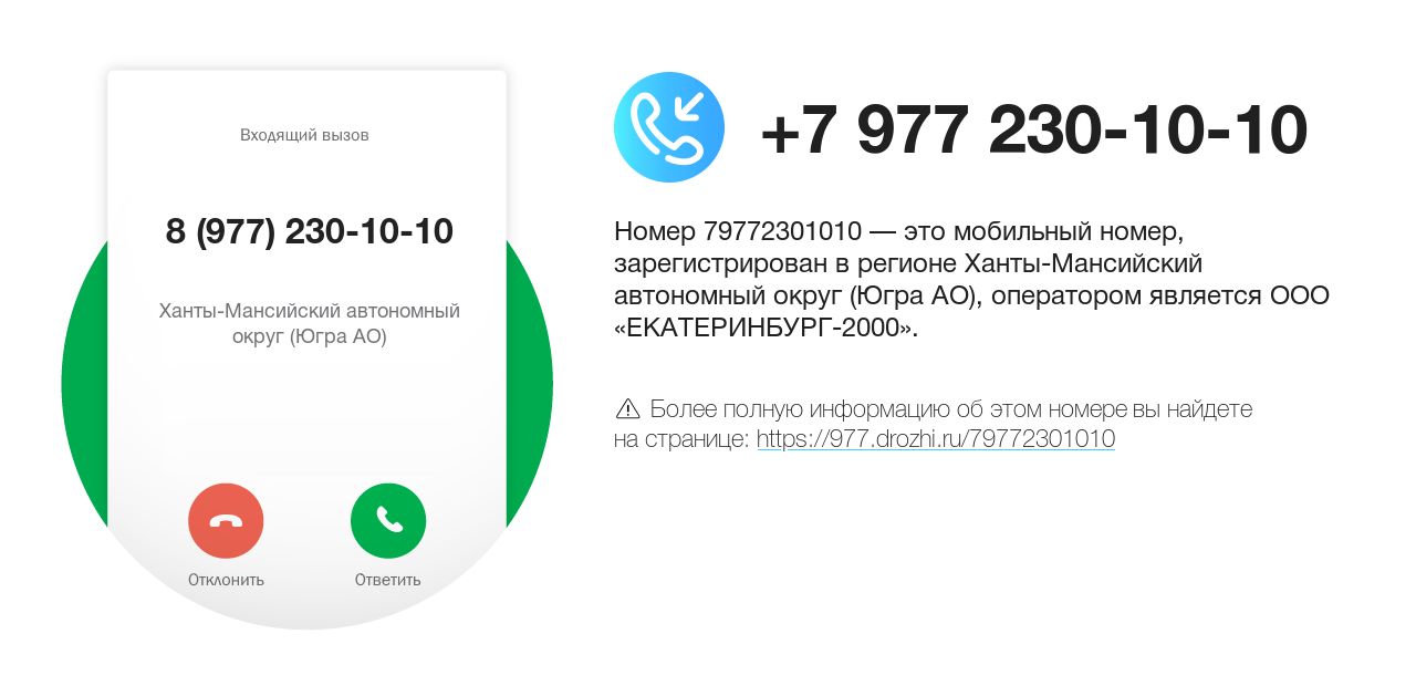 Номер телефона 8 (977) 230-10-10