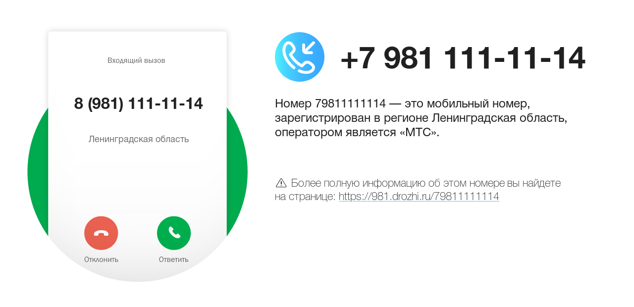 Номер телефона 8 (981) 111-11-14