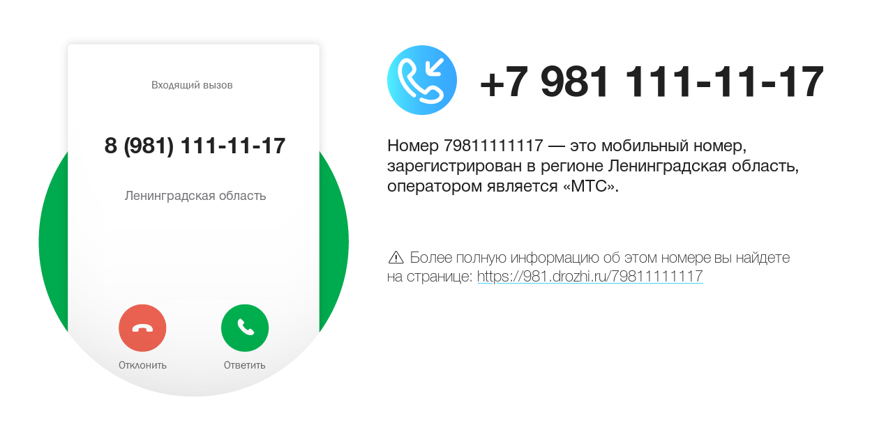 Номер телефона 8 (981) 111-11-17