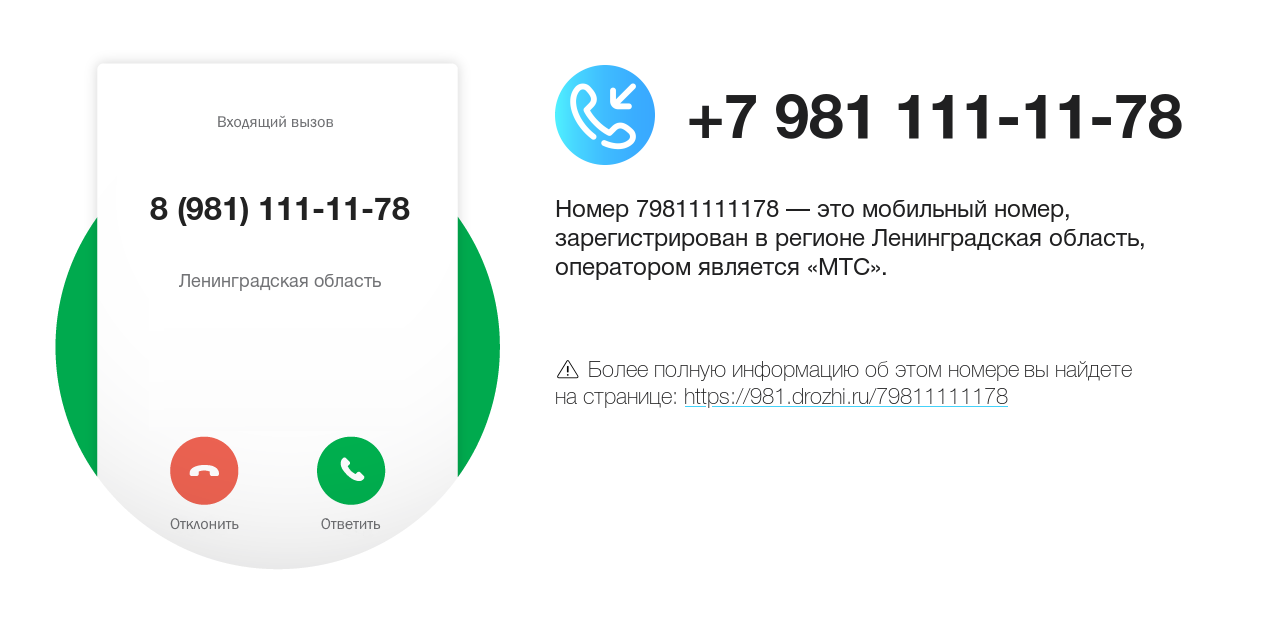 Номер телефона 8 (981) 111-11-78